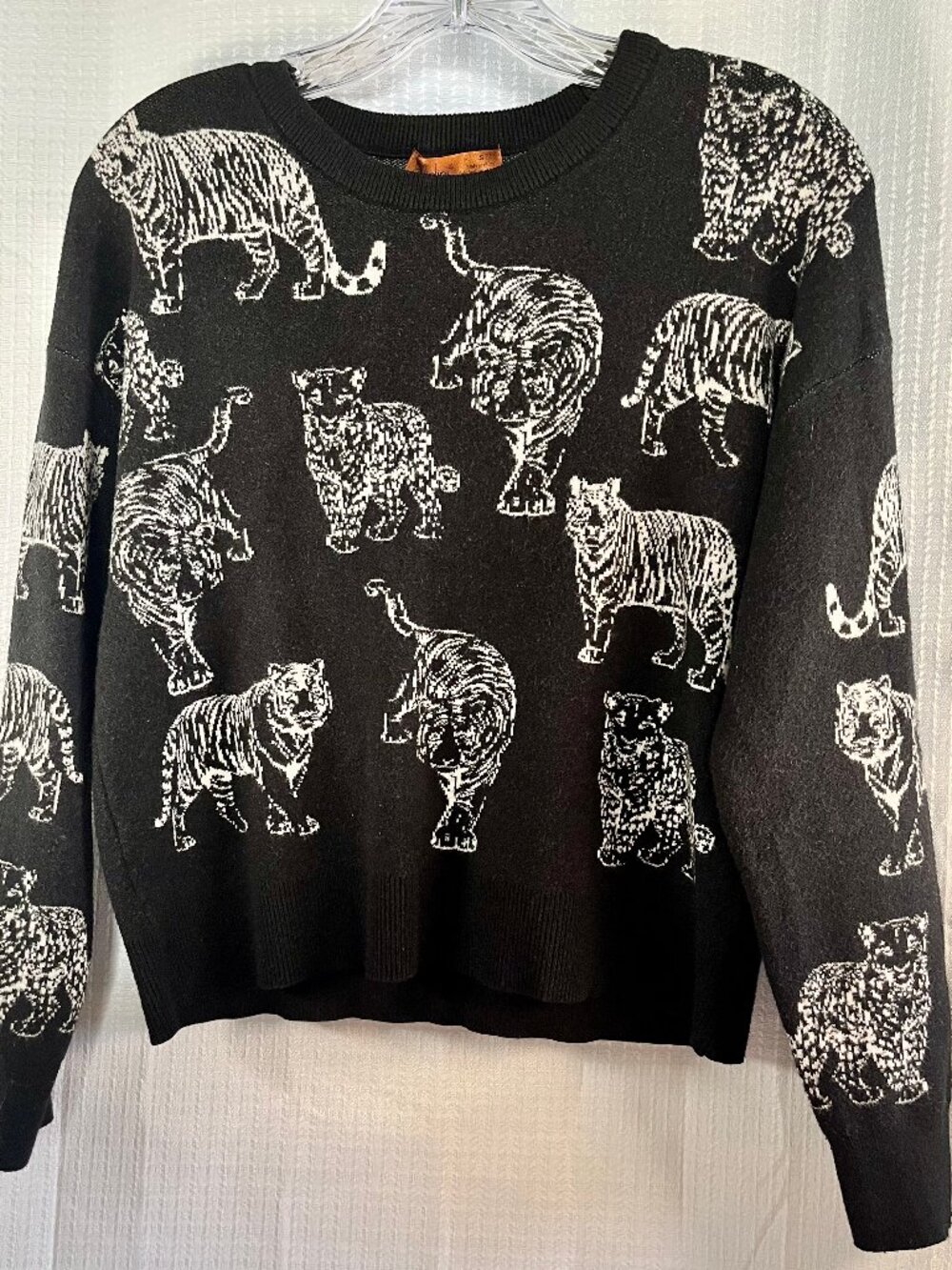 Belldini Black Tiger Print Knit Sweater size S